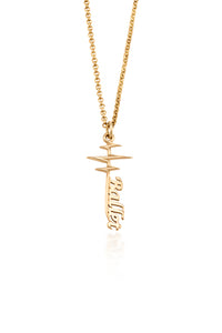 Ballet Pulse Necklace (10 Karat Yellow Gold)- An elegant  heart beat hangs with the word Ballet written in a beautiful font at the bottom