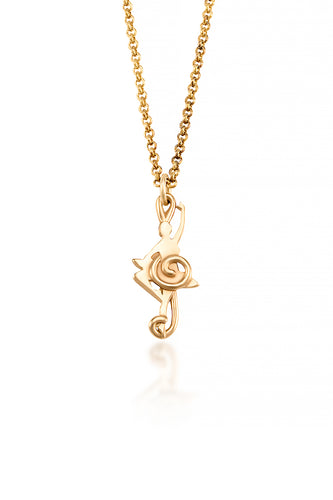Balance Dancer Pendant ( 10 Karat yellow gold)- A ballerina is inset among the smooth curves of a treble clef in this unique piece of dancer jewelry.