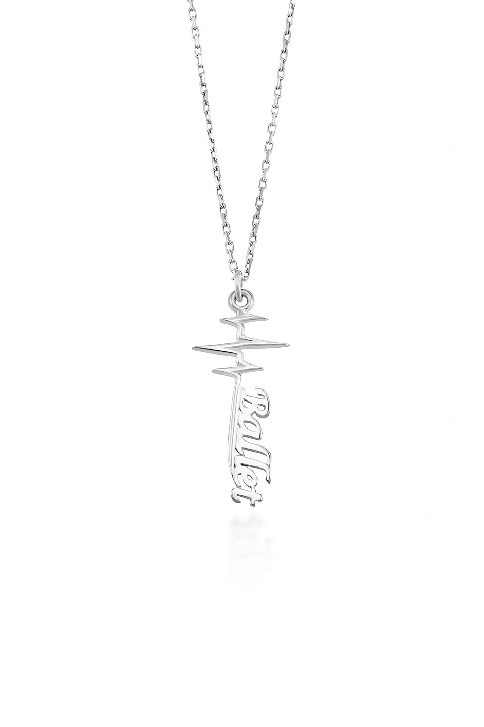 Ballet Pulse Necklace (Sterling silver)- A sterling silver heart beat hangs with the word Ballet written in a beautiful font at the bottom